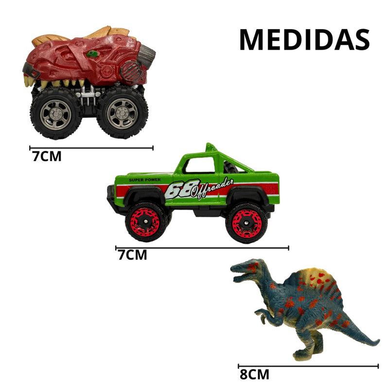 Kit 3 Carrinho de Fricção personagem cartelado Dinossauro / Carro de f